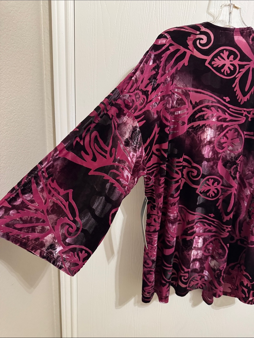 Always Indigo Burnout Velvet Kimono Berry Floral 3/4 Sleeve XL NWT Open Front - Picture 11 of 16